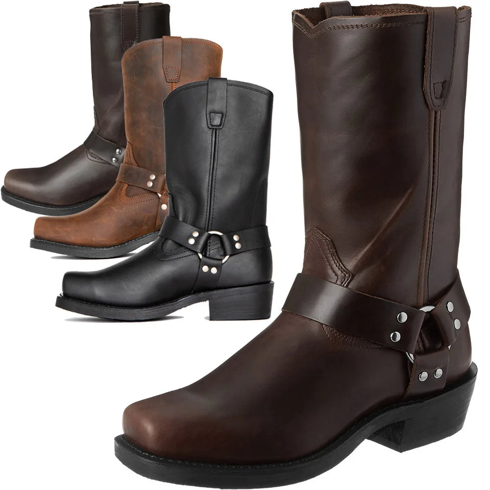 2026 Retro Men Western Boots Hand Work Cowboy Boots Male Lightweight Comfort Knight Boots Autumn Winter New Men’s Shoes Zapatos