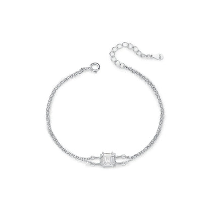 925 Sterling Silver Double Layer Link Chain Bracelet Shiny Square Emerald Cut Wedding Jewelry For Women Anniversary Gift