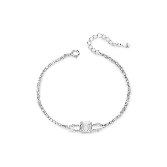 Bracelet en argent sterling 925 à double couche, maillons brillants, coupe émeraude carrée, bijoux de mariage pour femmes, cadeau d'anniversaire