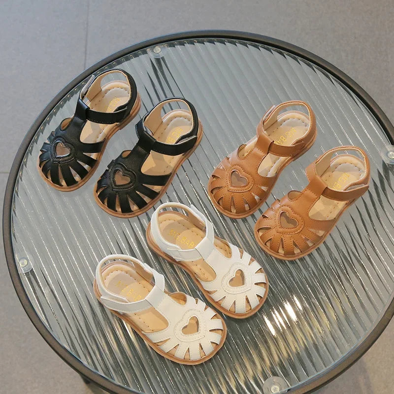 Children Girls Cute Barefoot Summer Sandals Flat Leather Enfants Party Dress Shoes Toddler Kids Love Soft Bottom