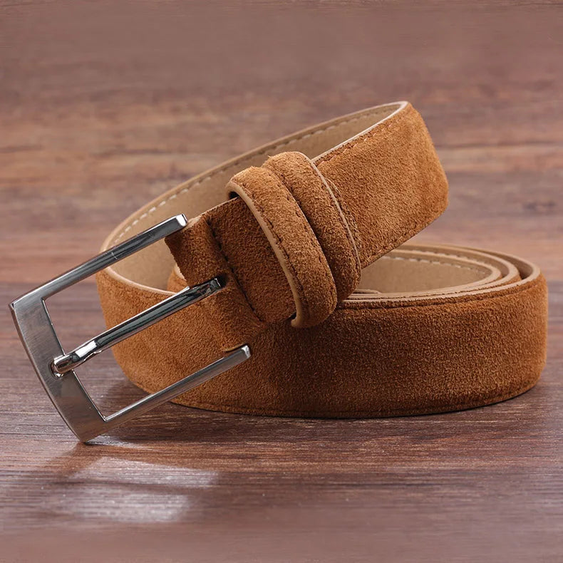 2025 Fashion Suede Belt Cow Genuine For Man And Lady With Oxford Fabric Strap Genuine Leather Luxury Pin Buckle Blue Belts