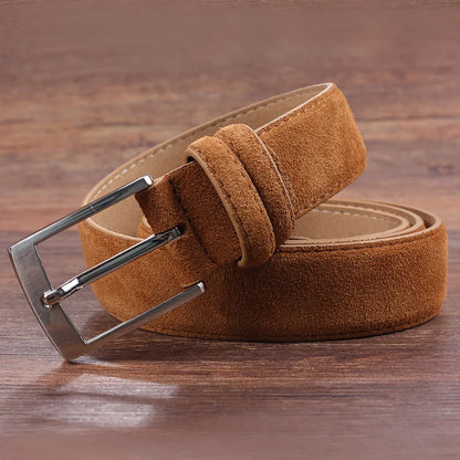 2025 Fashion Suede Belt Cow Genuine For Man And Lady With Oxford Fabric Strap Genuine Leather Luxury Pin Buckle Blue Belts