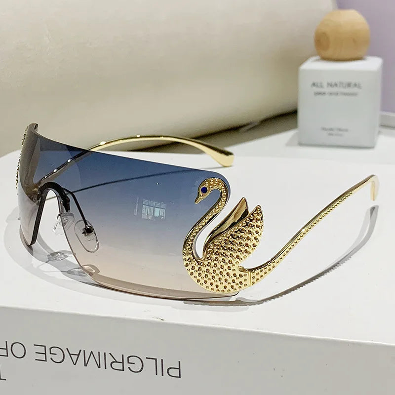 Trendy Y2K 2025 Women's Oversized Rimless Sunglasses Fashion Inlay Gradient Anti-Reflective UV400 Sun Shades Eyewear Gafas