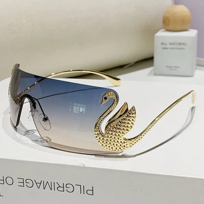 Trendy Y2K 2025 Women's Oversized Rimless Sunglasses Fashion Inlay Gradient Anti-Reflective UV400 Sun Shades Eyewear Gafas