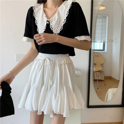 Summer Ball Gown White Mini Skirts Women 2024 Casual High Waist Ruffles Faldas Korean Bow Harajuku Y2k Micro Tennis Skirt Black
