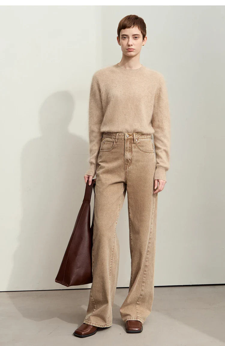 Minimalism Women's Jeans 2024 Autumn New Casual Cotton Denim Pants Retro Trendy Loose Straight Wide-leg Trousers 12443249