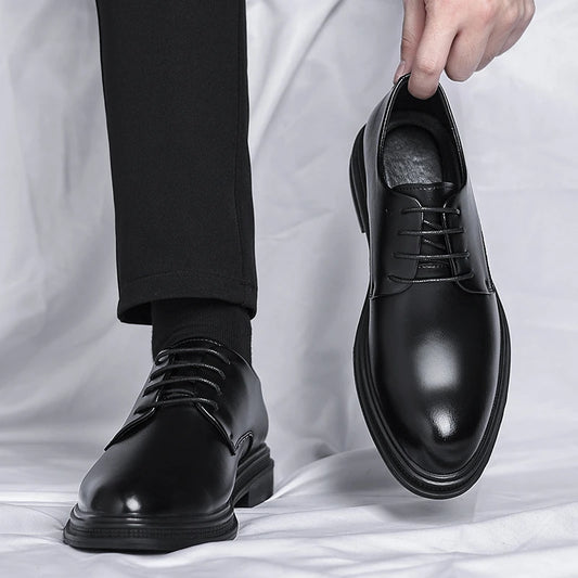 Mens Black Leather Shoes Autumn British Style Formal Business Footwear Low Top Commute Style Dress Shoes For Suits