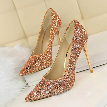 Women Luxury Bling Red  Blue Valentine Party Scarpins Pumps Lady Glitter Sequins 7cm 9.5cm High Heels Designer Shoes Plus Size