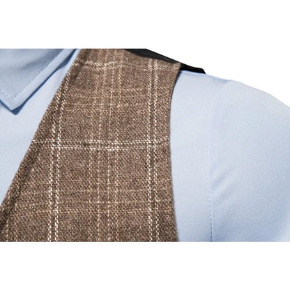 Man Waistcoat British Style Plaid Single-breasted Men Suit Vest Retro Slim V-neck Sleeveless Pocket Male Casual Vest