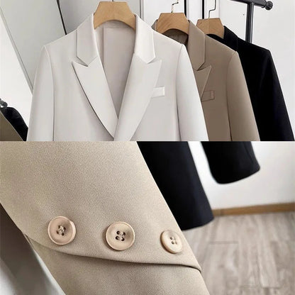 Women Blazers 2025 New Spring Autumn Loose Casual Suit Jackets Double Breasted Suit Collar Fashion Chic Cuff Design Female Tops