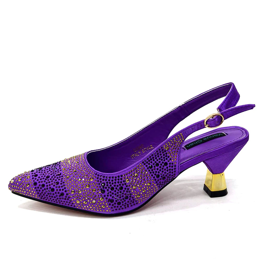 Venus Chan Fashionable Party Shoes and Bags Nigerian Women’s Party Suit Medium Heel Pointed Toe Women’s Shoes and Same Color Bag