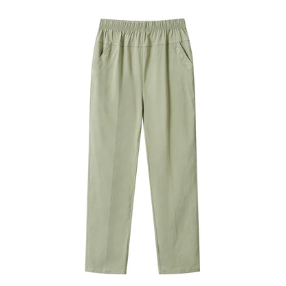Summer Casual Washed Cotton Women's Plus Size Pants 2025 Elastic Waist Office Casual Outdoor Trousers Breathable Cool Clothing