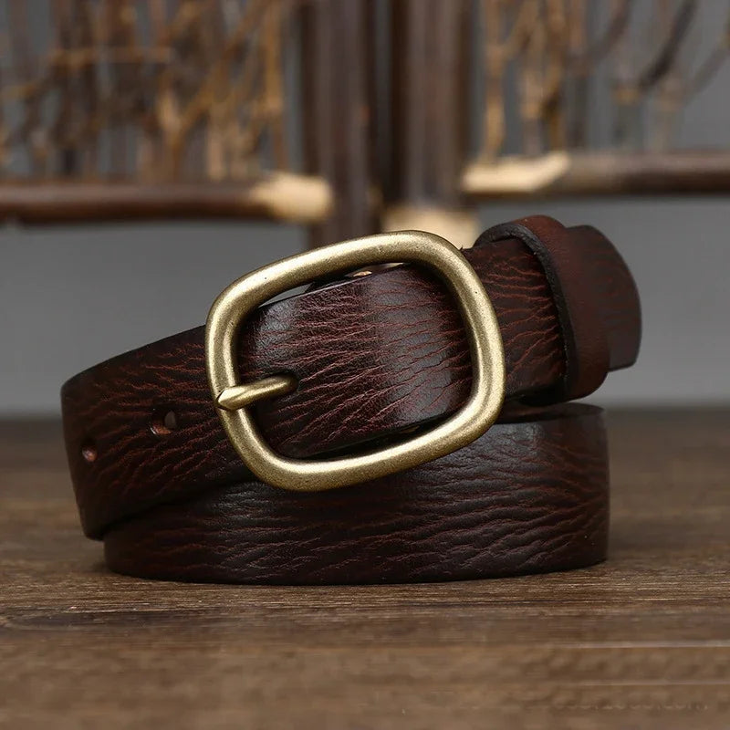 2.8cm Retro Female Real Thick Genuine Leather Belt Copper Pin Buckle Women Cowskin Jeans Belt Girl Simple Ladies Waist Strap