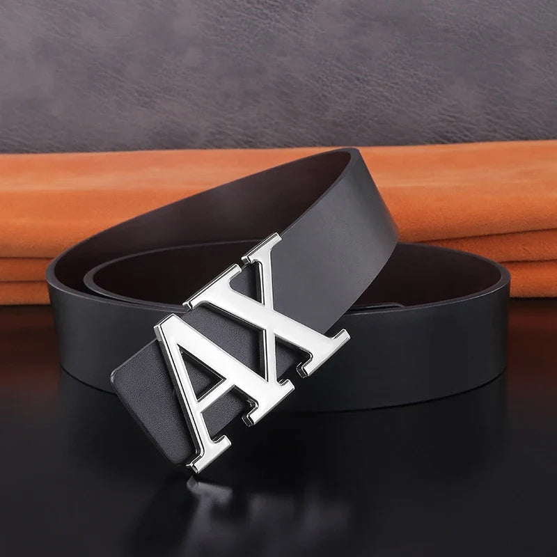 HigFashion Personality Buckle A Letter Belt Men's Leather Waistband Designer Luxury Brand Belts Casual Black Cowskin Waist Strap