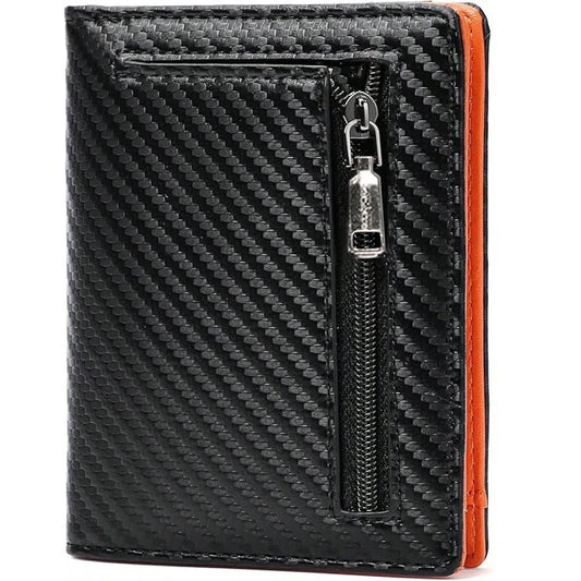 Portefeuille homme en fibre de carbone, blocage RFID, portefeuille court à deux volets, porte-monnaie zippé, porte-cartes, fenêtre d'identification mince