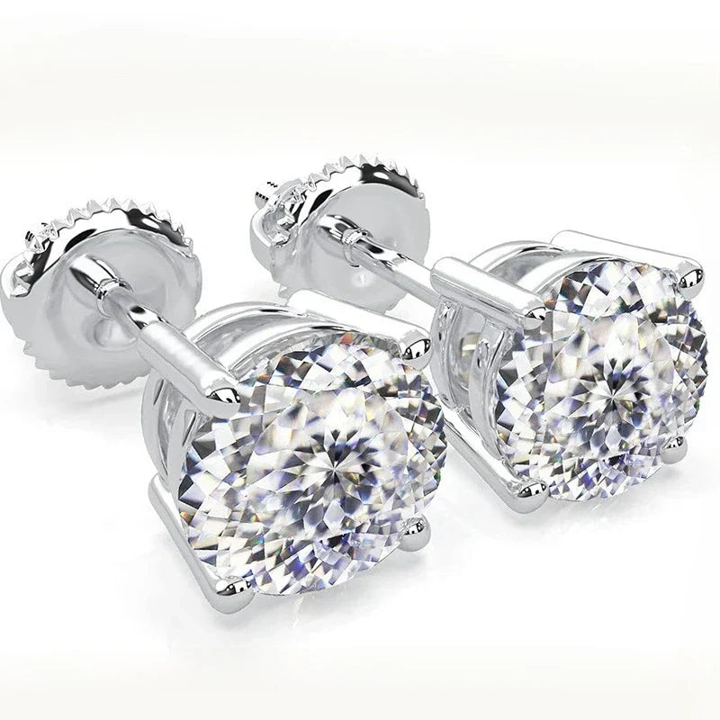 100% S925 silvery Portuguese cut D moissanite screw back 4 prong stud earring for women golden plated yellow golden plated  GRA