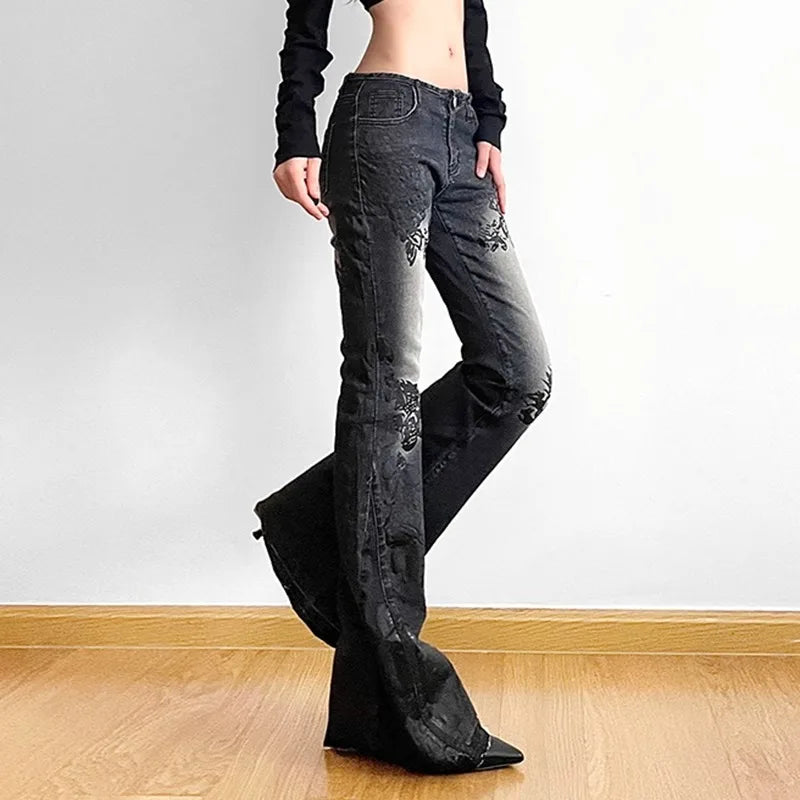 Flared Jeans Pants for Woman Baggy Jeans Y2k Women's Denim Pants Shoujo Girl Style Coquette Big Size Women's Spring Clothes Jean