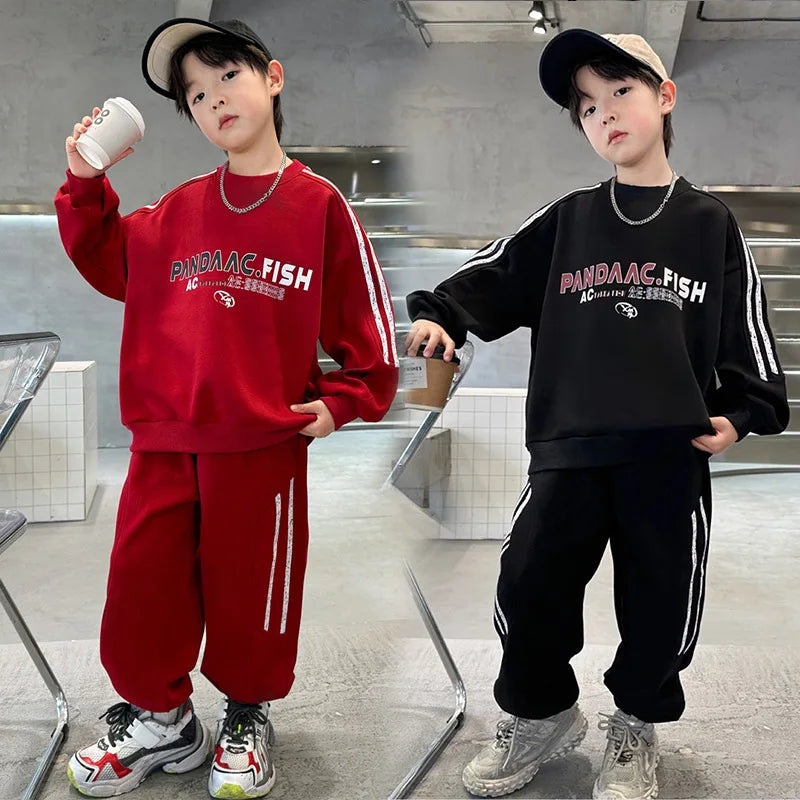Spring Autumn Boys Striped Sports Sweatshirt+Sweatpant Workout Set School Kids 2PCS Tracksuit Children Outfit Jogger Suit 5-16Yr