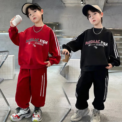 Spring Autumn Boys Striped Sports Sweatshirt+Sweatpant Workout Set School Kids 2PCS Tracksuit Children Outfit Jogger Suit 5-16Yr