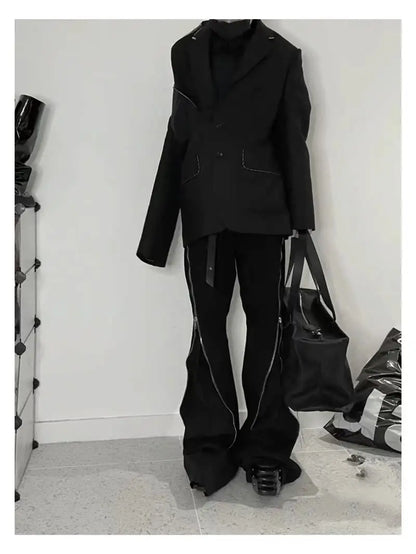 High Street RO Style Jeans Pants Men's Five Star Mang Ribbon Rotating Large Zipper Floor Pulling Horn Denim Streetwear Pants