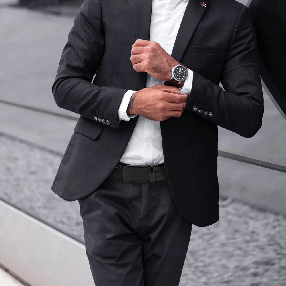 Men Belt Leather Belt  Automatic Genuine Leather Fashion Belts Ratchet Luxury Belts Men's Trouser Belt Belt for Men