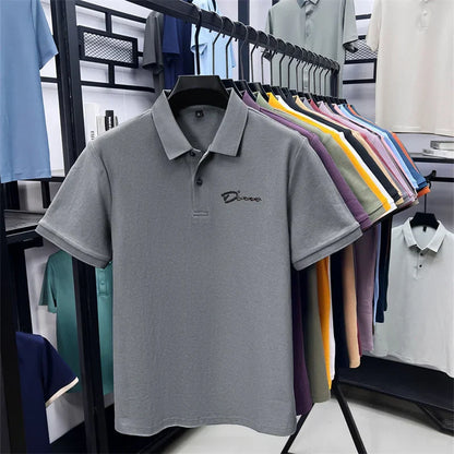 cotton100% hot sale men's new short sleeve polo shirt summer lapel letter printing ventilate t-shirt business classic mans wear
