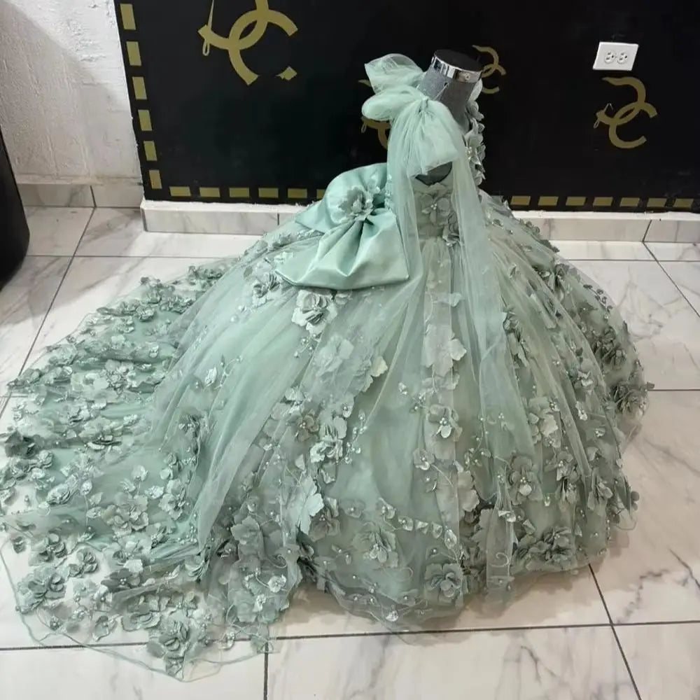 Customized Princess Ball Gown Dress Bow Lace Appliques Girl Kids Flowers Girls Dresses for Weddings Birthday Party Evening Dress