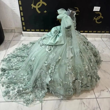 Customized Princess Ball Gown Dress Bow Lace Appliques Girl Kids Flowers Girls Dresses for Weddings Birthday Party Evening Dress