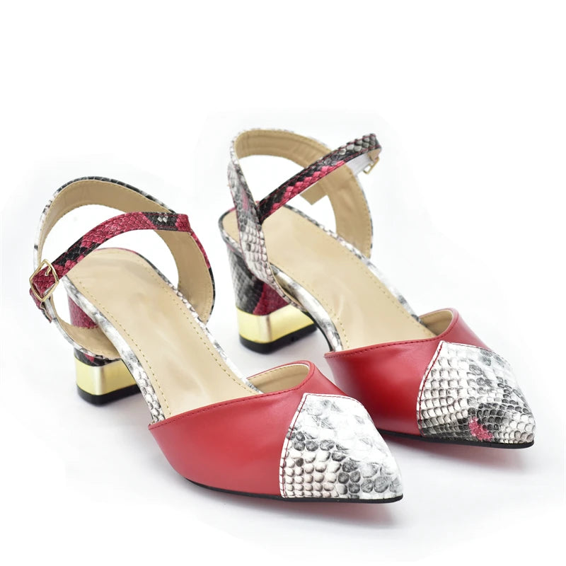New Design Italian Shoe and Bag Set for Party In Women Ladies Shoes and Sandals Snake Print Heels Wedding Shoes for Women Bride
