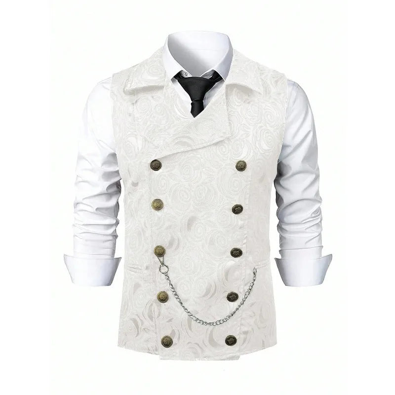 Suit Vest Men British Style Turn Down Collar Double-breasted Male Waistcoat Slim Printed Business Casual Man Coat Vest