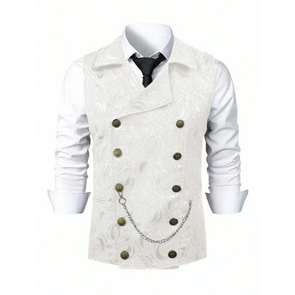 Suit Vest Men British Style Turn Down Collar Double-breasted Male Waistcoat Slim Printed Business Casual Man Coat Vest