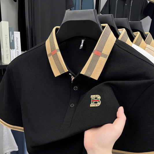 100% pure cotton high-end brand fashionable men's short sleeved polo shirt autumn original letter design golf top T-shirt