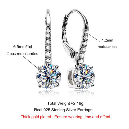 1 Carat D Color Moissanite Dangle Drop 925 Sterling Silver Earrings With Certificate Jewelry Wholesale