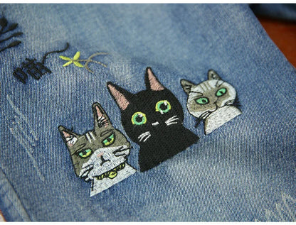 2025 Fashion Summer Streetwear Denim Trousers Ladies Vintage Elastic Jeans Womens Casual Loose Embroidery Harem Pants