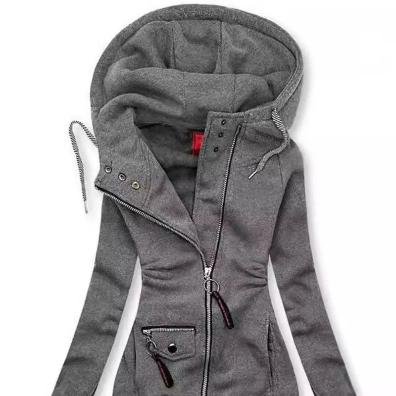 Drawstring Ladies Hooded Outerwear Sweatshirt Fashion Long Sleeve Zip-up Women Versatile Tops Coat Jacket for Spring Autumn