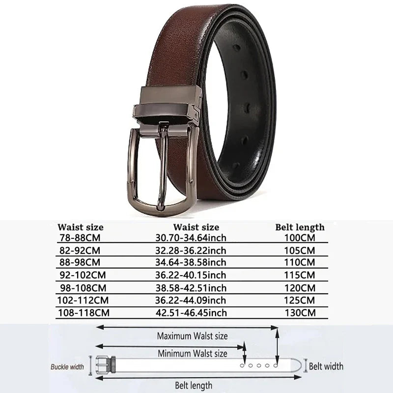 Men Genuine Leather Belt 100cm 110cm 120cm 130cm 140cm 150cm 160cmReversible Buckle Brown and Black Business Dress Belts for Men
