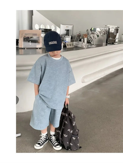 Boys Clothing Set 2024 Korean Loose Shirts+shorts 2pcs/set Sport Suits for Kids Teenager Tracksuits Casual Baby Outfits Clothes