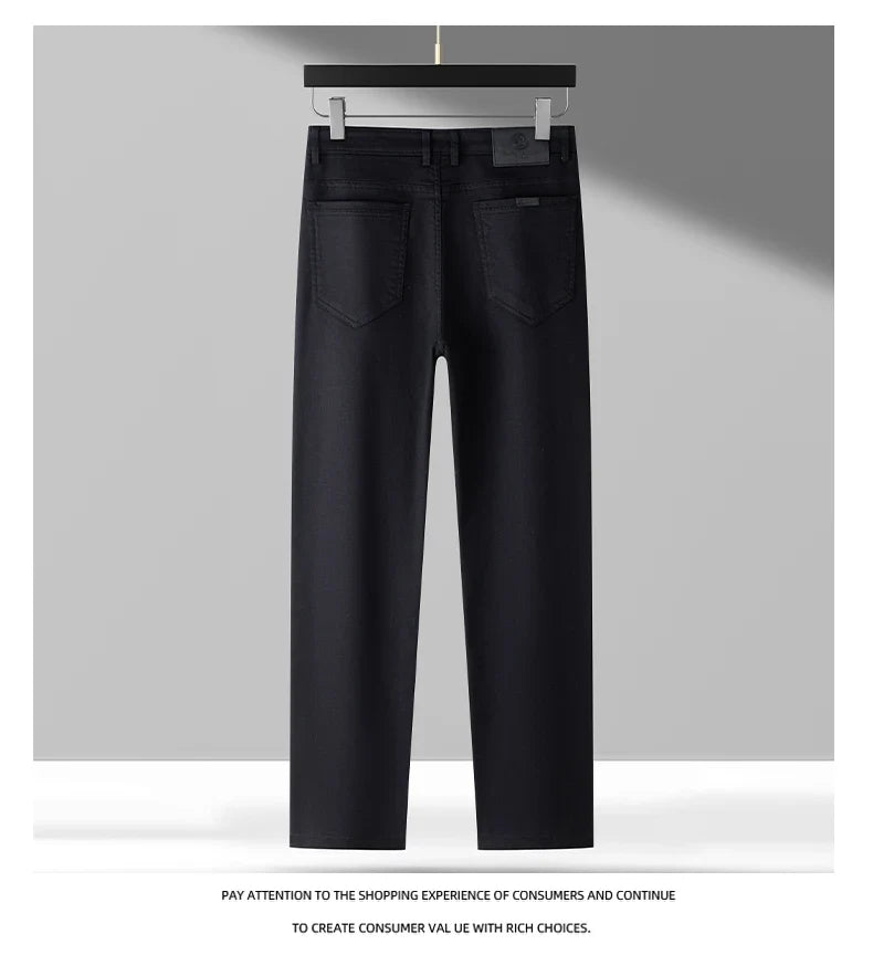 High Quality Lyocell Jeans Men Spring Autumn New Fashion Straight Long Pants Soft Business Brand Classic Stretch Denim Trousers