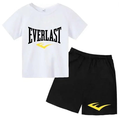 Kids Summer Leisure Simple Letter Print 2pcs O-neck Tees+Shorts Pants Sportsuits 2-13 Years Boys Girls Streetwear Children Sets