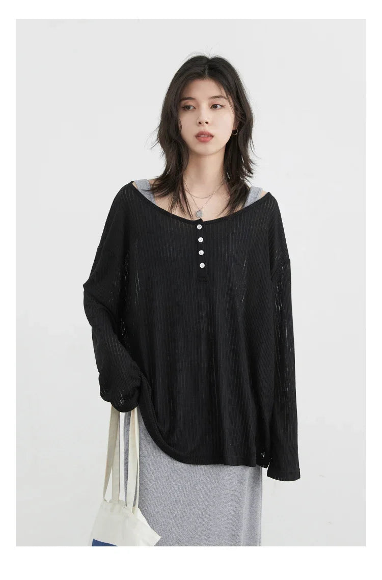 Women T-Shirts Casual Loose New Slightly Transparent O Neck Female Top Thin Sun Protection Tees Spring Summer 2025