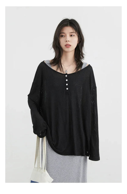 Women T-Shirts Casual Loose New Slightly Transparent O Neck Female Top Thin Sun Protection Tees Spring Summer 2025