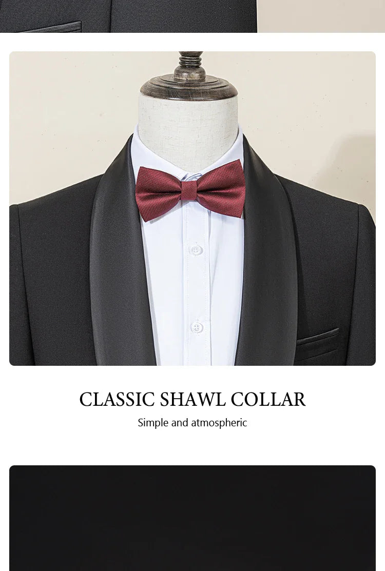 Men's Suit Black Collar Formal Dress Wedding Three-Piece Suit Orthodox Suit Vest Pants