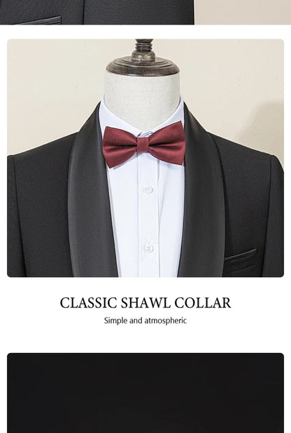 Men's Suit Black Collar Formal Dress Wedding Three-Piece Suit Orthodox Suit Vest Pants