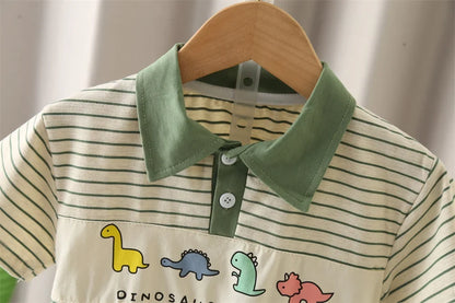 New Summer Baby Boy Clothes Set Toddler Boys Striped Cartoon T-shirt Short Pant 2-Piece Casual Infant Children's Clothing Outfit