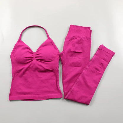 Fitness Leggings Set Women Seamless Yoga Set Fitness Clothing Scrunch Bum Gym Legging Padded Tank Top Workout Outfits Sportswear