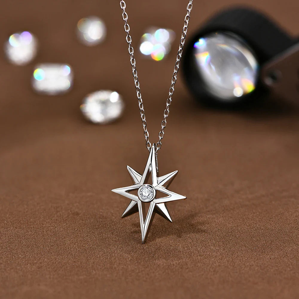 Star Moissanite Pendant Necklace for Women D Color Round Cut 3.0mm Lab Diamond S925 Silver 18K Gold Plated Fine Jewelry