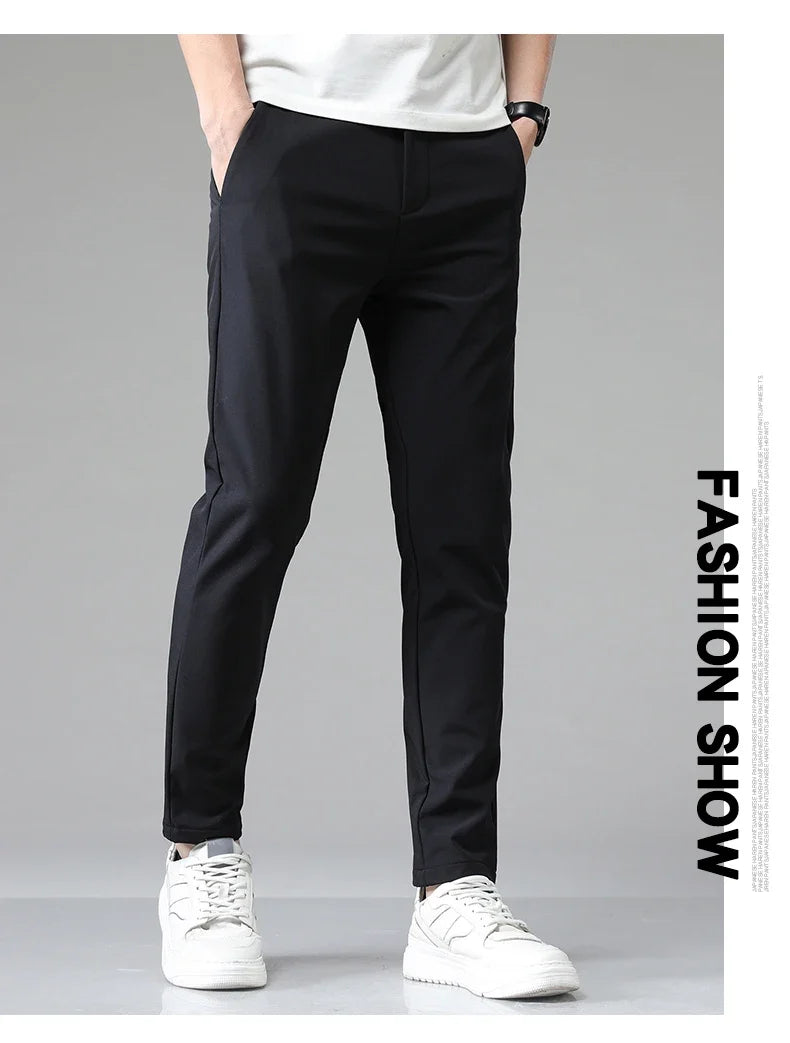 2024 Summer New  Men's Thin Straight Casual Pants Classic Style Light Gray Business Stretch Trousers Male Brand