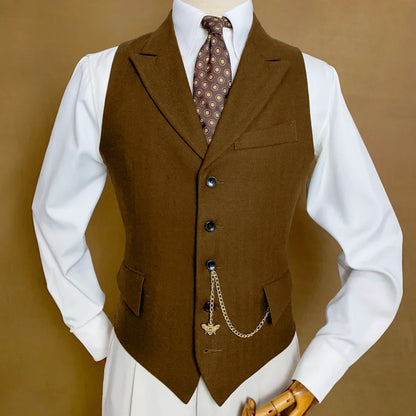 Men Vest Mossy Green Herringbone With Lapel Single Button Waistcoat For Wedding Party Business Work Daily Casual Men Suit Vest