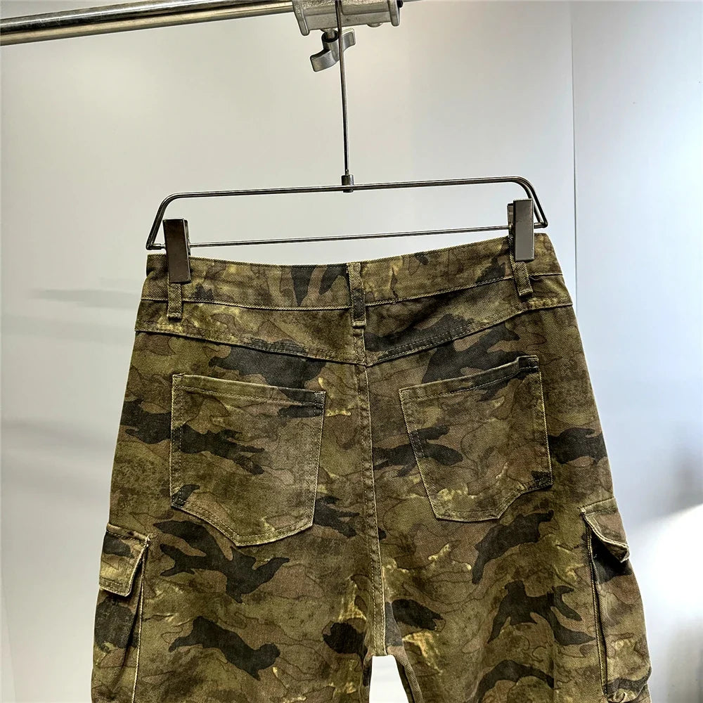 High Quality Vintage Multi-Pocket Camo Cargo Pants Mens Clothing High-End Fabric Tactical Baggy Pants Thick Casual Work Trousers