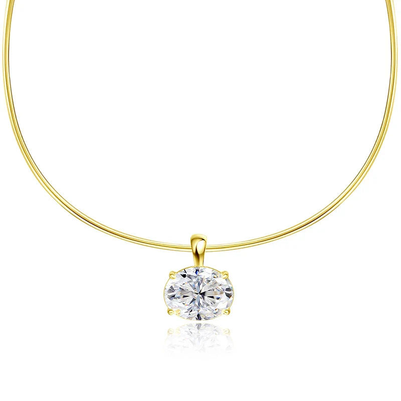 3CT Oval Cut Moissanite Necklace for Women Men Classic Neck Chain 1mm Lab Diamond Pendant 925 Sterling Silver Jewelry